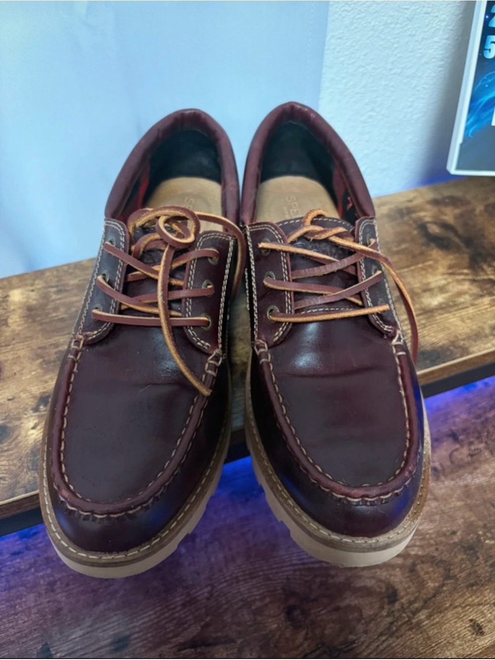 Sperry Leather Boat Shoes - Dark Burgundy with Tan Laces